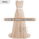 Long Charming champagne lace top chiffon a-line prom dresses with small train