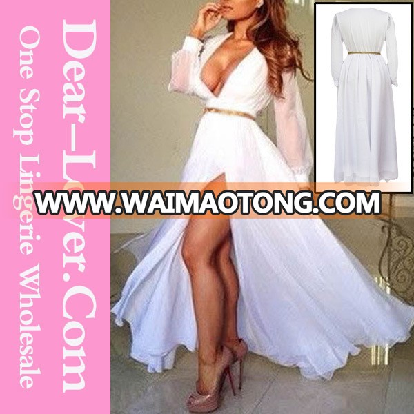 Ladies White Long Gown Wedding Bridal Evening Prom Dresses