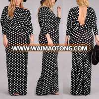 plus size womens clothing Black & White Polka Dot Dolman Bodycon Dress long sleeve maxi